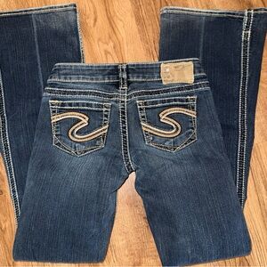 Women’s Silver Jeans Frances 22 Low Rise Flare Dark Wash Thick Stitch 24x33